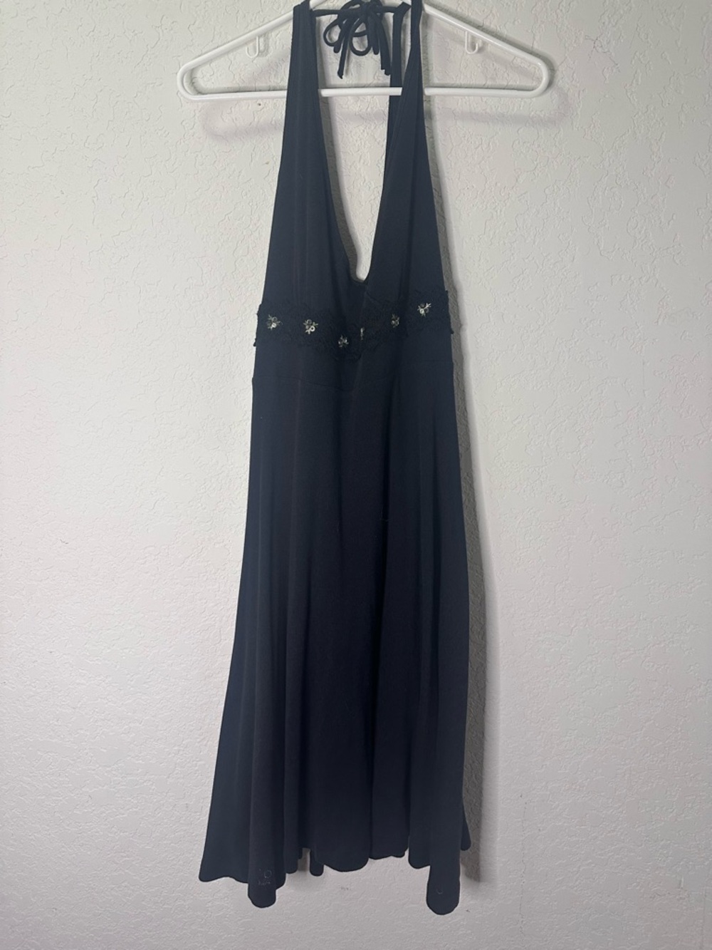 Free people Chic Black Backless Halter Maxi Dress with Embellished Waist